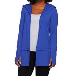 Cee Bee Open Front Hoodie Jacket Blue Zip-Off Hem